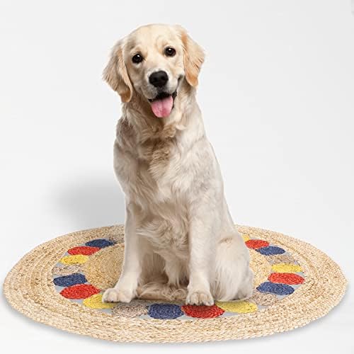 שטיח סמרטוט יוטה אמנותי הודי 3x3 '| שטיח ארוג ביד ושטיח הפיך | שטיח סמרטוט יוטה | שטיח סמרטוטים קלוע הפיך